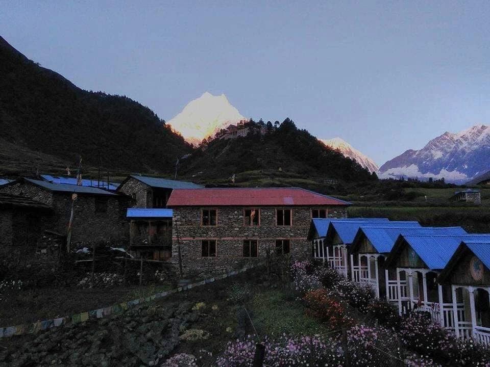 view from teahouse in manaslu trek