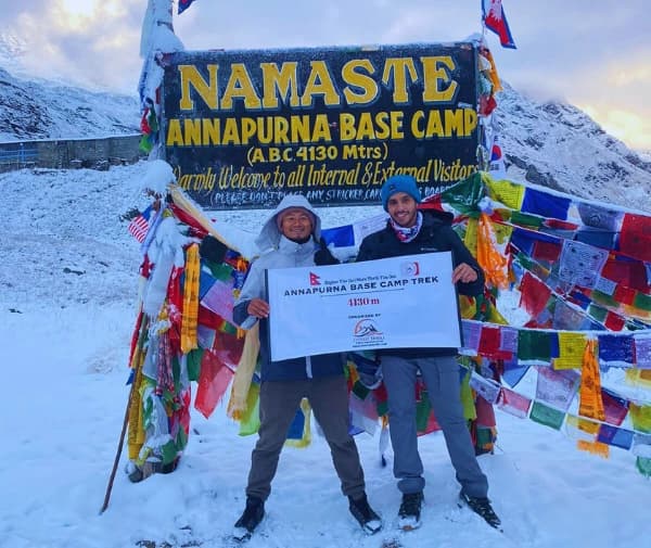 Our trekking guide Samuel with guests at ABC