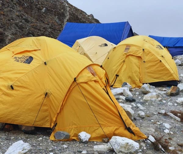Tented accommodation for high-altitude climbing in Nepal