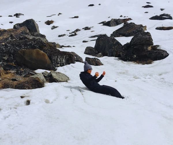 Playing with snow at Annapurna Base Camp