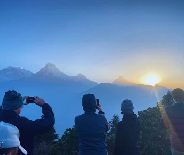 Early morning sunrise view from Poon Hill in Nepal