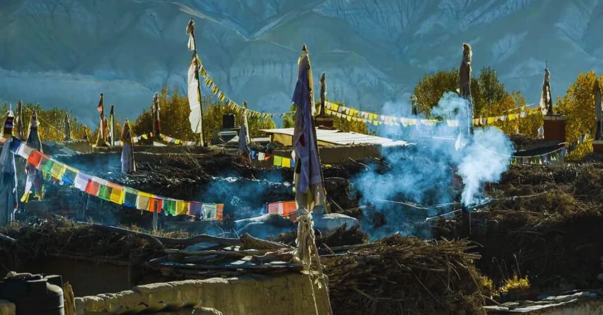 prayer flag on top of lodge
