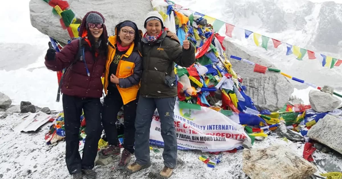 A moment of joy and accomplishment at Everest Base Camp in Nepal
