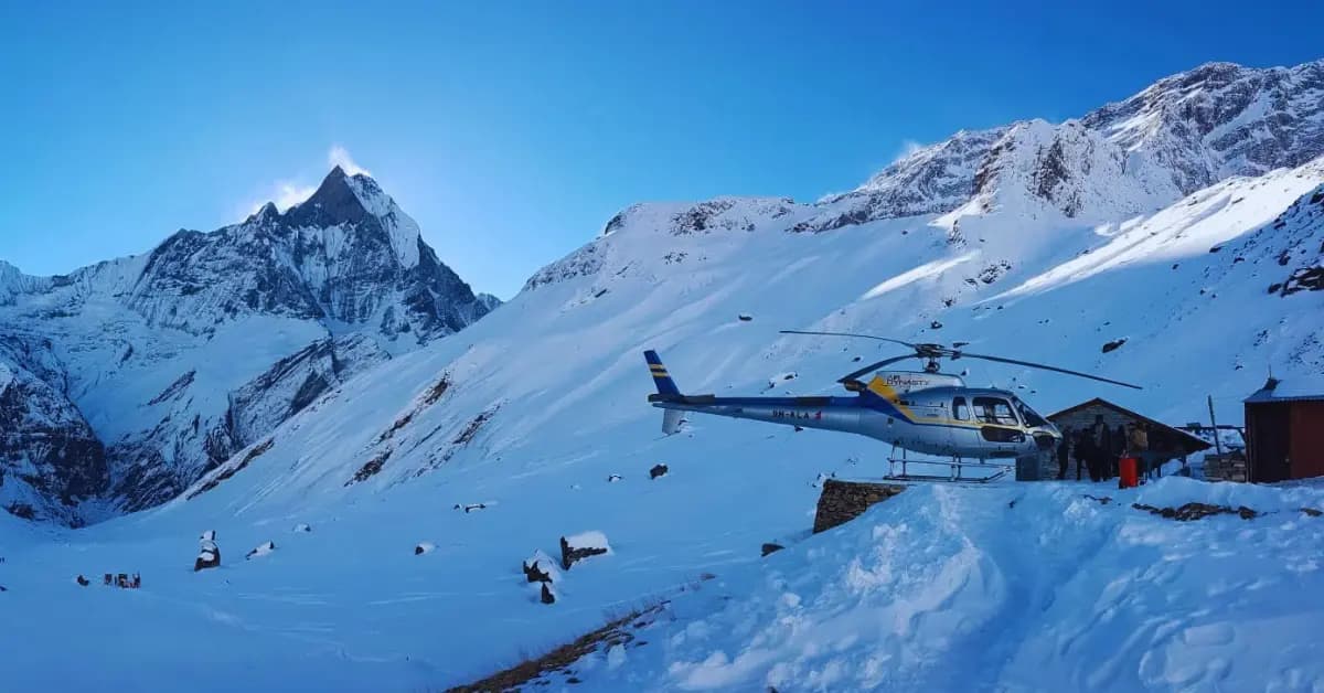 Annapurna Base Camp helicopter tour with Himalayan peaks