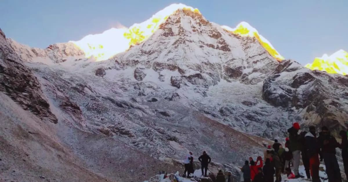 Early sunrise views from Annapurna Base Camp in winter