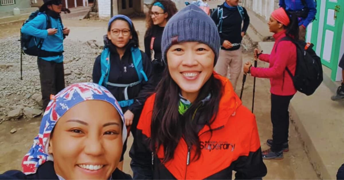 group selfie at lukla