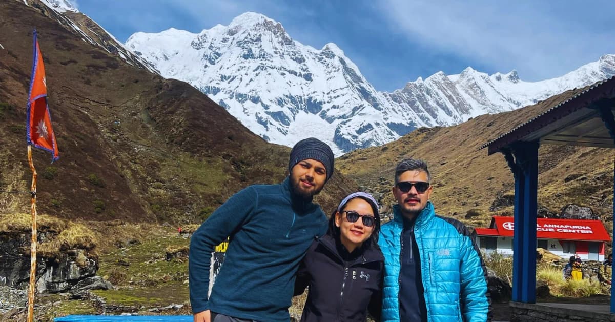 Standing at MBC and Annapurna I in background