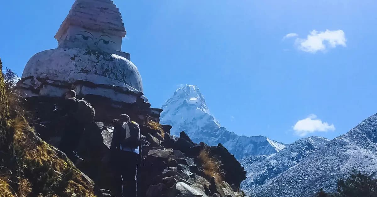 Hiking to Pangboche, iconic Ama Dablam as background